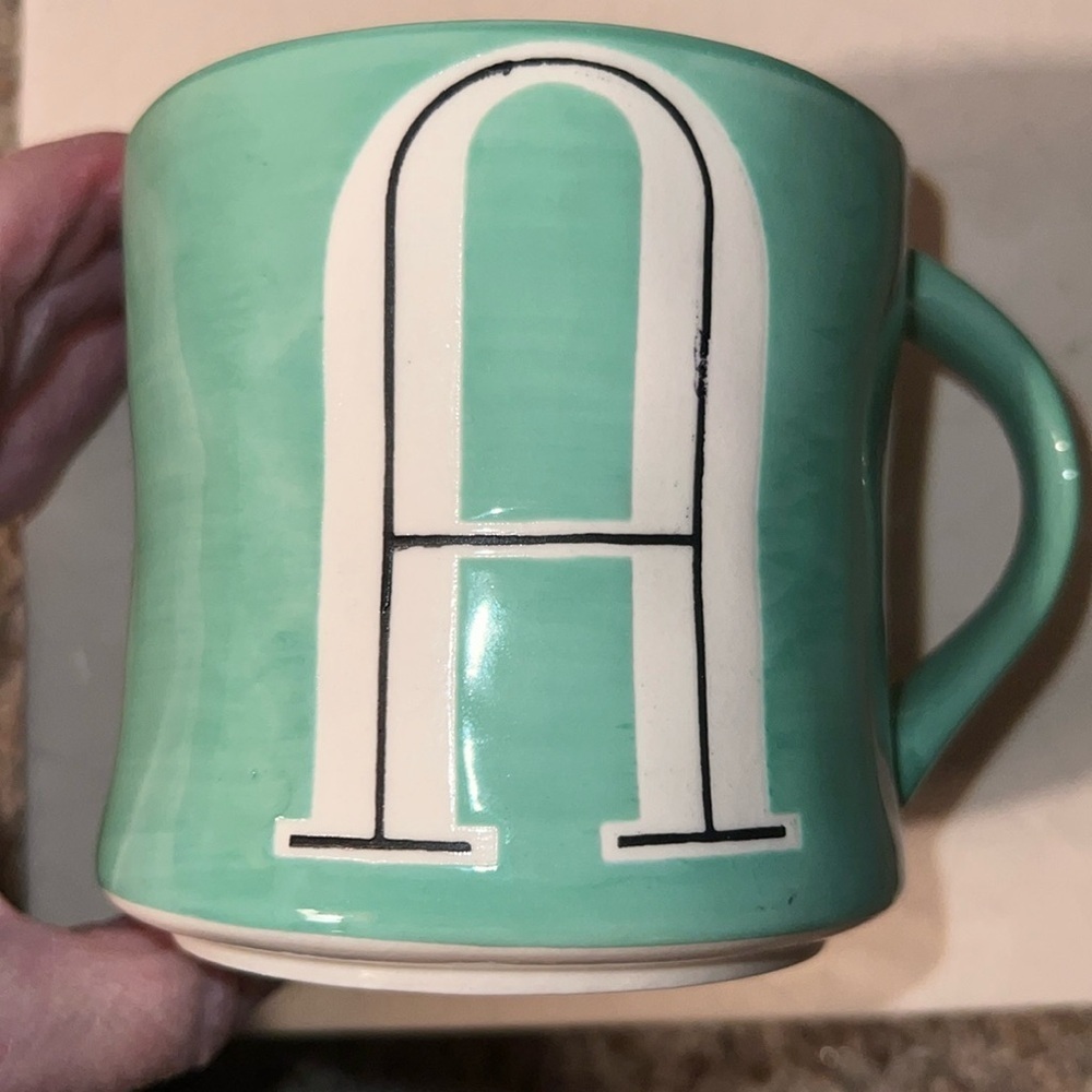 Anthropologie Hand-Painted Monogram “A” Coffee Tea Hot Chocolate Mug Cup NWOT